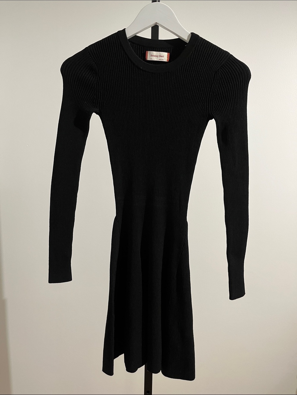 Sunday Best Ribbed Long-Sleeve Dress Black Size XS